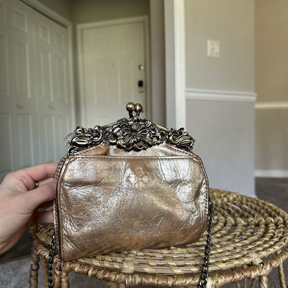 Patricia Nash Florence Crossbody Metallic Glitter Brown Rose Gold Chain Bag - Picture 3 of 9